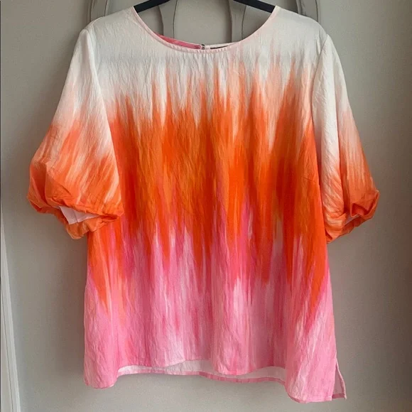 Vince Camuto Afterglow orange pink & white short sleeve blouse 2X - Picture 3 of 9